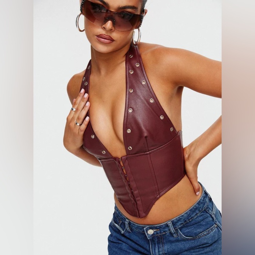 Burgundy corset, Princess Polly, Leather Halter Top